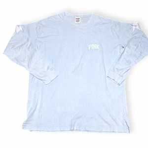 PINK VICTORIA’S SECRET Women’s Light Blue Long Sleeve Varsity Crew Tee Size Smal